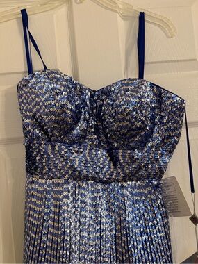 Strapless Royal Blue High-Low Evening Dress Sequined with Shall